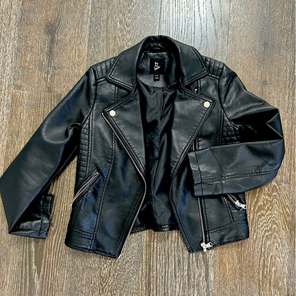 Black fake leather biker jacket